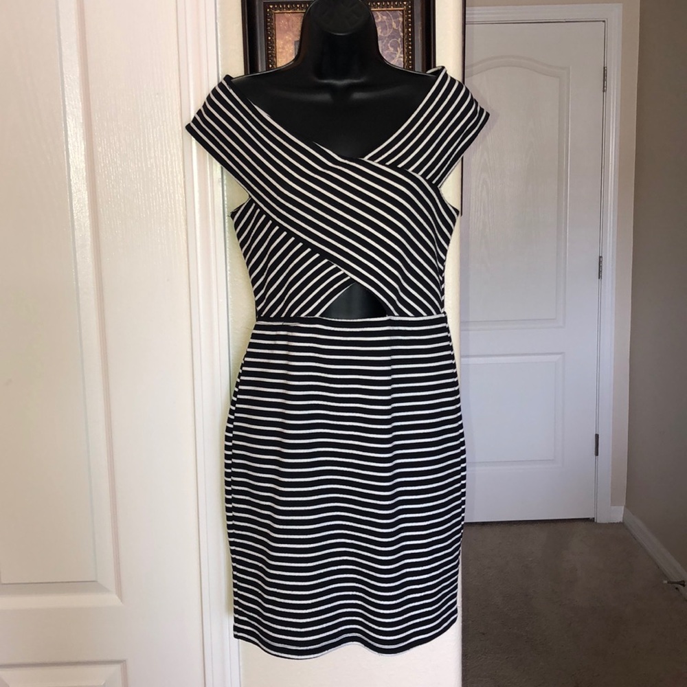 Black & White Striped Bodycon Dress - Picture 4 of 7